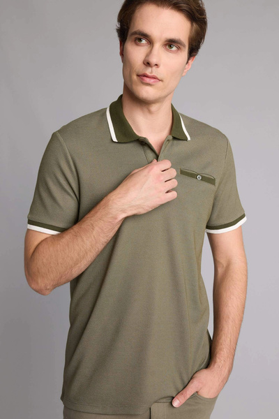 DeFacto G7063Axkh442 Khaki Regular Fit Polo Collar Short Sleeve Polo T-Shirt