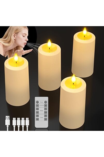 SoulBay Flameless Candles That Blow Out, 4 Pack USB Rechargeable Magic LED Pi...