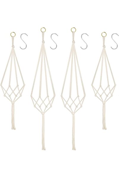 Bukela 4 Pack Macrame Plant Hangers with Hooks, Cotton Rope Hanging Planter H...