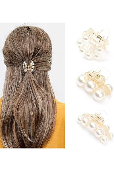 ASKIND Hair Claw Clamps, 3 Pcs Champagne Pearl Hair Barrettes Medium Small No...