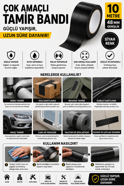 Sapcı Premium Çok Amaçlı Tamir Bandı 10 Metre x 48 mm