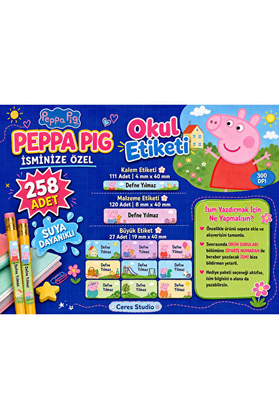 Ceres Studio Okul Etiketi Kalem Defter isimli Etiket Isim Yazılabilen Peppa P...