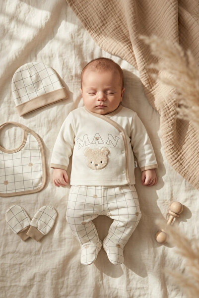 Gaye Nuvola Teddy Bear Embroidered 5-Piece Baby Hospital Discharge Set - 100%...