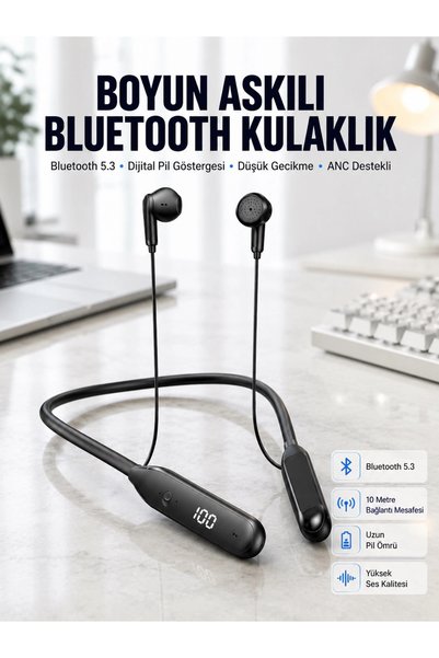 Eco Lounge 60 Saat Kablolu Boyun Askılı Dijital Göstergeli Bluetooth Kulaklığı Yeni Nesil