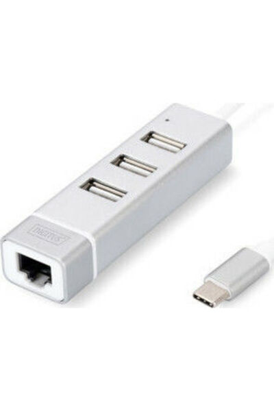 Generic Brand Διανομέας USB 2.0 3 θυρών με σύνδεση USB-C και Ethernet, Λευκό,...