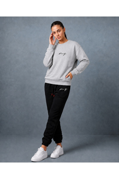 CLOTHES33 Trening cu guler rotund, set de 2 piese, model unisex, cu imprimeu ...