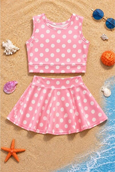 falcomini Girl's Swimsuit with Skirt and Shorts, 2-Piece Set, 3/12 Years Old