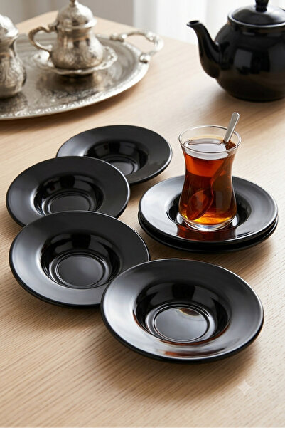 BİODATA 12 Pieces of Unbreakable Melamine Tea Plate Tea Plate 11 cm - Black