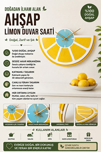ROKH Wooden Lemon Wall Clock |   Decorative Lemon Design Clock |   Colorful K...