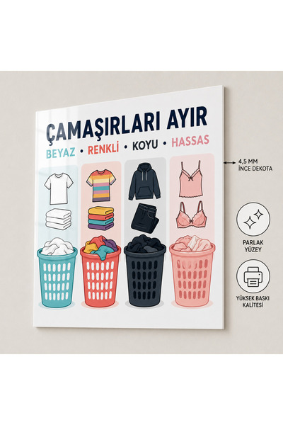 HiperAD Reklam Çamaşırları Ayır Beyaz Renkli Koyu Hassas Hatırlatıcı Dekota T...