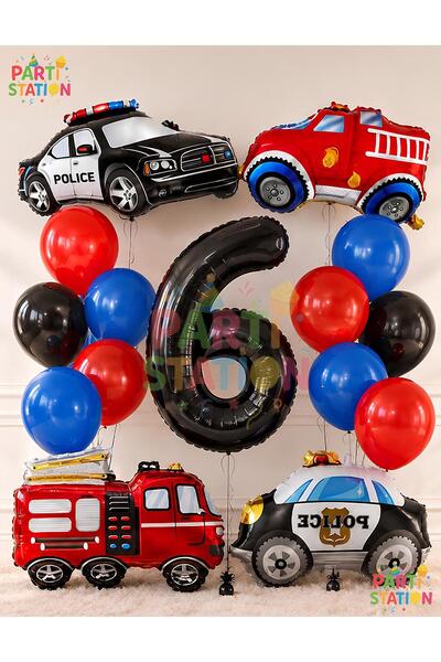Parti Station Police & Fire Truck Balloon Set 6 Years Old - 15 Piece Police &...