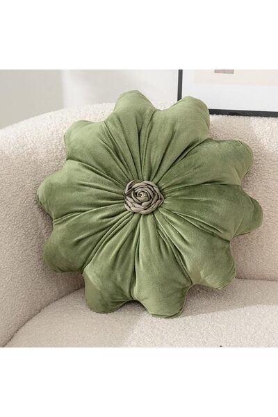 Tazweeq Flower Shaped Throw Pillow, Dutch Velvet Decorative Round Cushion, Ha...