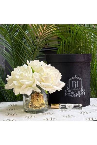 BELİZ HOME Bh Luxury Artificial Wet Rose Arrangement with Decorative Glass Va...