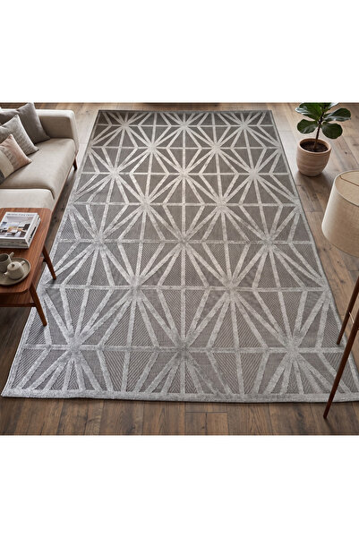 Merinos Launge Serisi Dekoratif Hasır Modern Geometrik Desenli Gri Salon Otur...