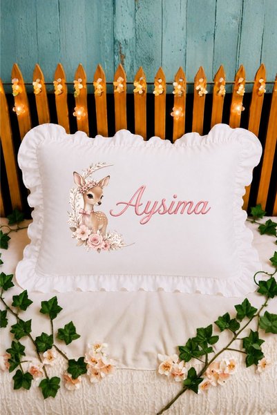 Genel Markalar Kişiye Özel İsme Özel Bebek Yastığı – Geyik Temalı Kız Bebek Y...