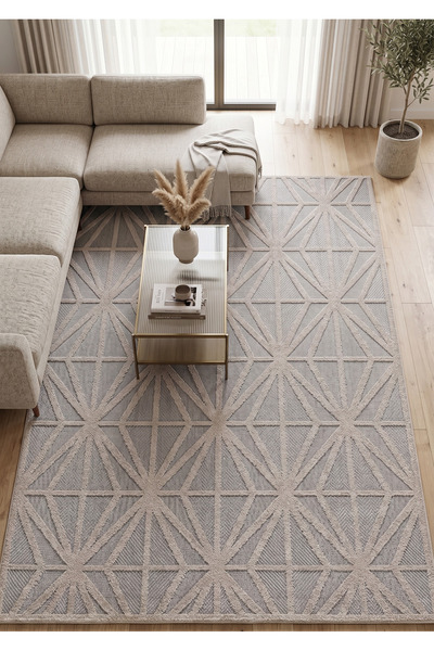 Merinos Launge Serisi Dekoratif Hasır Modern Geometrik Desenli Kahverengi Gri...