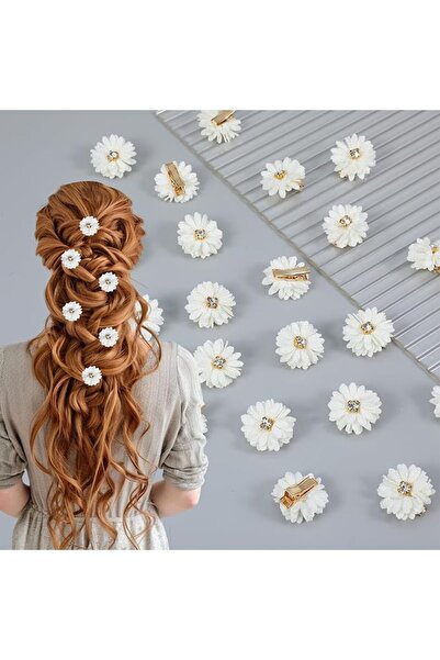 TERRIFI 24PCS Mini White Daisy Flower Hair Clips for Women & Girls, Rhineston...
