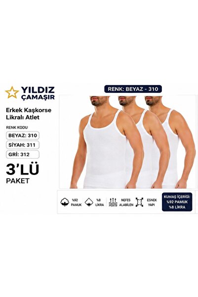 Yıldız Çamaşır Men's Camisole Lycra Thin Strap Undershirt (310-311-312) - 3 P...