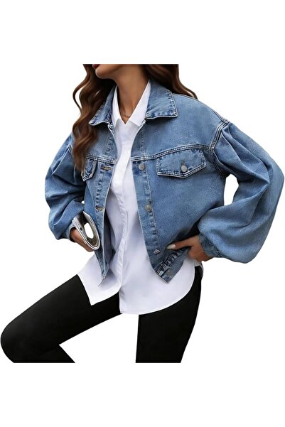 Generic Women's long sleeve loose denim jacket, fashion casual coat.