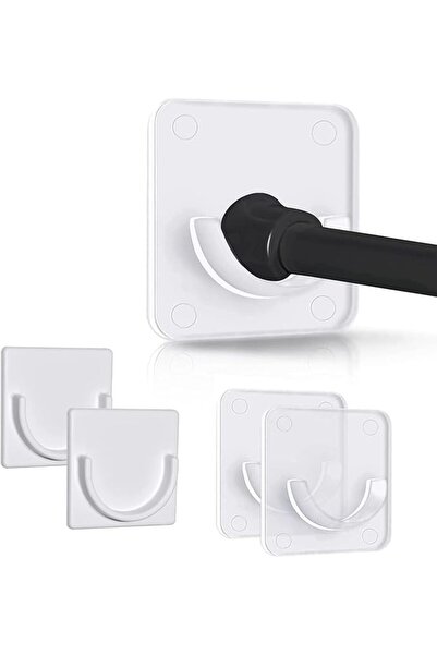 SWIUKPHE Clear Adhesive Shower Rod Holder 4Pcs, No-Drill Non-Slip Tension Rod...