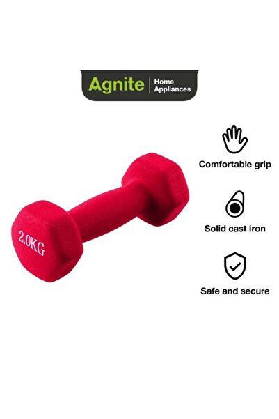 Agnite ER083 Neoprene Dumbbells 2Kg 1 piece, Solid Cast Iron Hand Weights Wit...