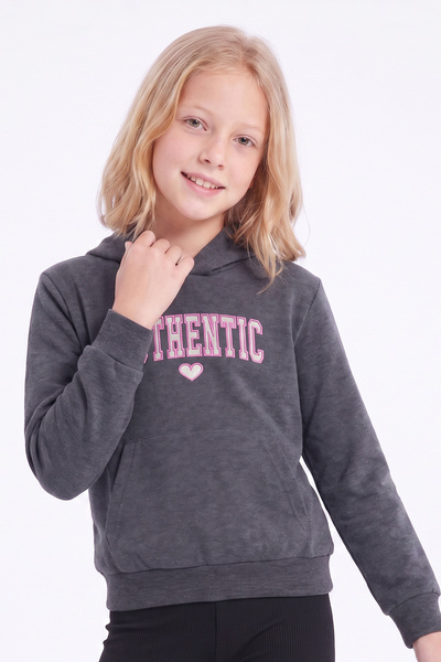 FYK KİDS Girl's Printed Kangaroo Pocket Long Sleeve Hooded Sweatshirt