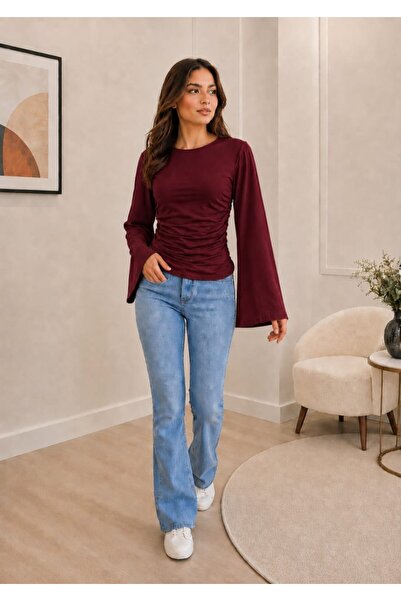 Generic Brand Blouse with Spanish Sleeves and Gathered Detail on the Sides, V...