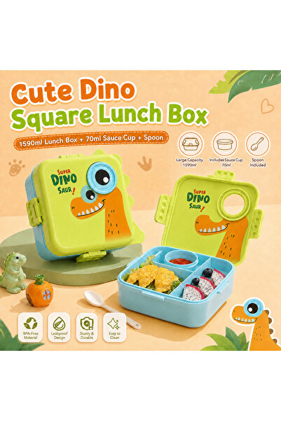 Zaina Green Kids Dinosaur Lunch Container, Large 1590ml Two-Tier Bento Box fo...