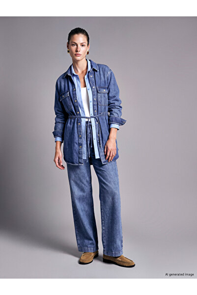 LC Waikiki Lcwaikiki Classic Indigo Wideleg Women's Jean Pants with Elastic W...