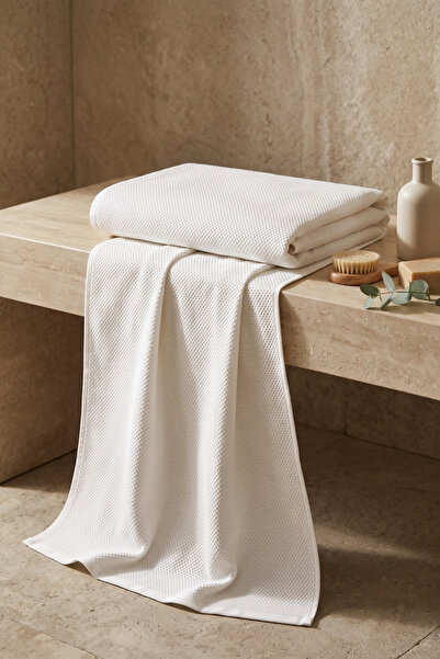 Menderes Home La Notte Pirinç Knitted 100% Cotton 90X145 Bath Towel Cream