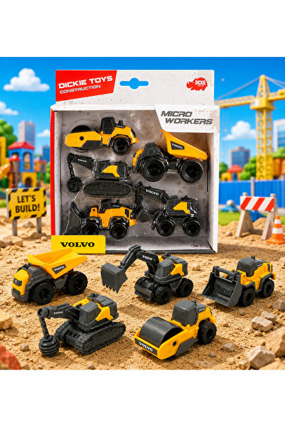 Dickie Toys مجموعة فولفو للعمال الصغار من 5 قطع لمواقع البناء، تشمل حفارة ومر...