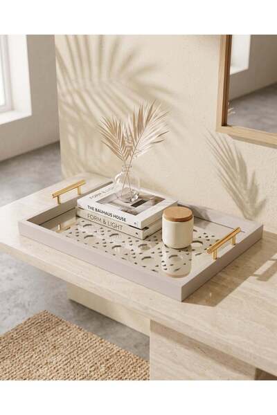 REDTAG White Rectangle Laser Cut Serving Tray Large