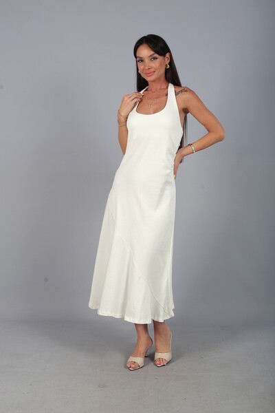 By Saygı Women's Halter Neck Lycra Interlock Fabric Midi Dress