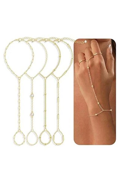 CCILIYC 4 Pcs Gold Hand Chain Bracelets for Women, Dainty 14K Gold Plated Rin...