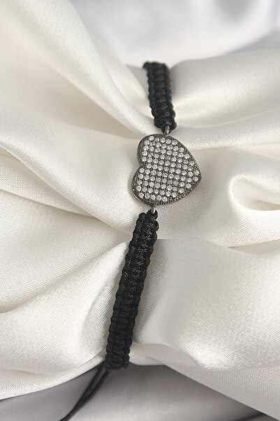 SORA GROUP Brass Smoked Color Zircon Stone Heart Figure Elevator Macrame Mode...