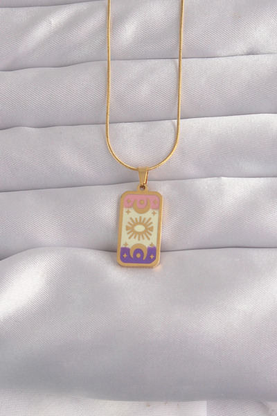 SORA GROUP 316L Steel Gold Color Mixed Enamel Moon Figure Tarot Necklace