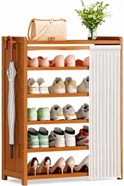 OYDAS Bamboo Shoe Rack with Dustproof Curtain, Free Standing Shoe Storage Org...