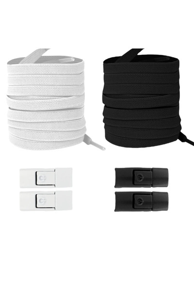 Choice1 white black 2pairs New Without Ties Elastic Laces No Tie Shoe Laces P...