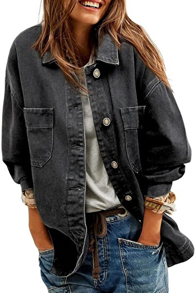 Generic Women's Jean Jacket Oversized Boyfriend Button Up Shirt Shacket | Den...