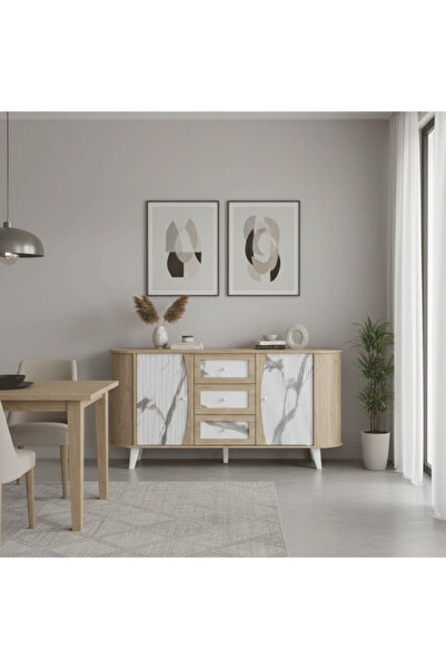 bec9 Modern Multi-Use Buffet with 3 Drawers and Side Cabinets