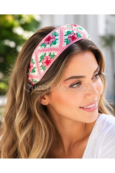 QUEEN AKSESUAR Trend Wide Weave Zigzag Shape Floral Pattern Knitted Crown Hai...