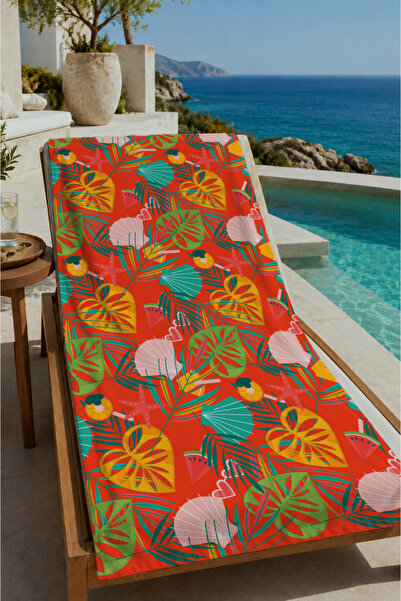 Evmila Orange Green Tropical Leaf and Animal Patterned 70X150 Beach Towel - C...