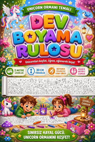 Unicorn Ormanı Dev Boyama Kağıdı 2 Metre