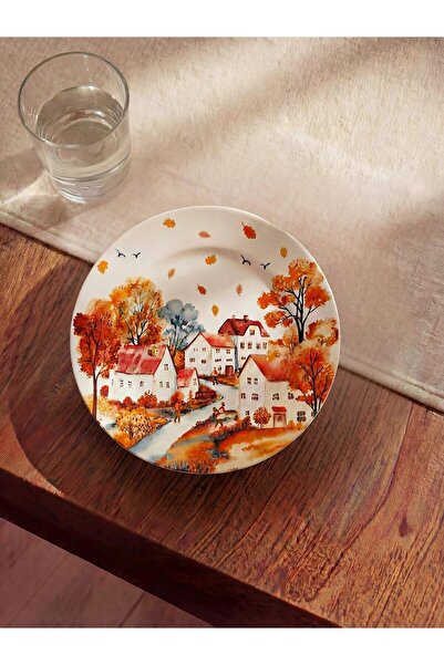 LC Waikiki Mixed Autumn Printed Porcelain Cake Plate (W6)