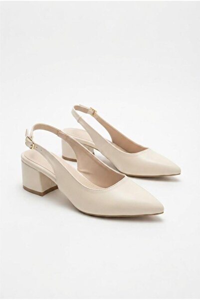 fort 420-687 Plain Pointed Toe Open Back 5 cm Thick Heeled Women's Shoes