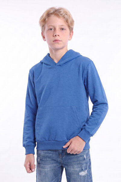 FYK KİDS Boy's Basic Plain Hooded Sweatshirt with Kangaroo Pocket