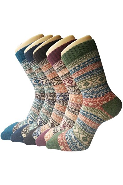 Morvena Picks 5 perechi de șosete tricotate călduroase pentru femei, design u...