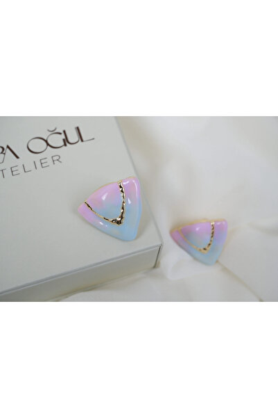 ATELİER TUĞBA Kp635 Pastel Color Triangle Earrings Gold (23 mm)