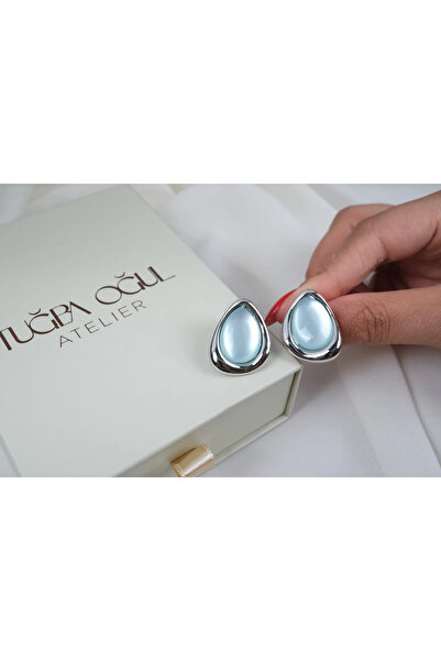 ATELİER TUĞBA Kp692 Silver Earrings with Drop Stones (Length 24 mm)