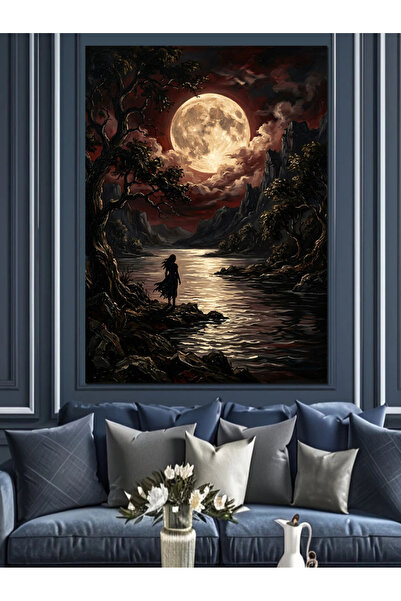 Artmeg Râu pe malul râului la lună plină - Tablou decorativ din pânză pentru ...
